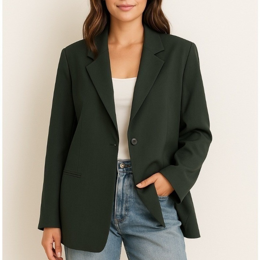 Liz Baker Green Blazer Jacket Womens Size 10 One Button Academia Preppy Casual - Picture 1 of 10